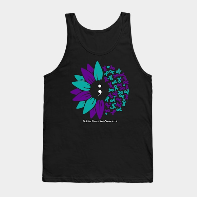 Suicide prevention: semicolon flower, white type Tank Top by Just Winging It Designs